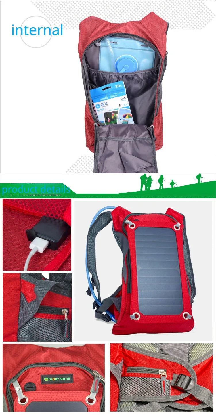 10W Solar Charging Backpack 20L USB Outdoor Hiking Backpack Waterproof