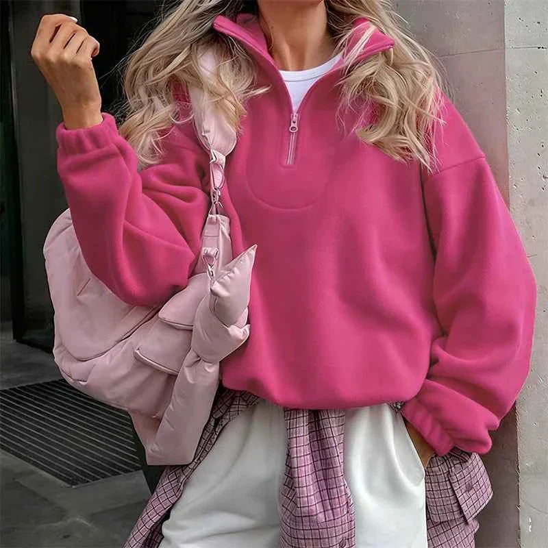 Sudadera con capucha y cremallera de vellón de cordero CozyPink para mujer