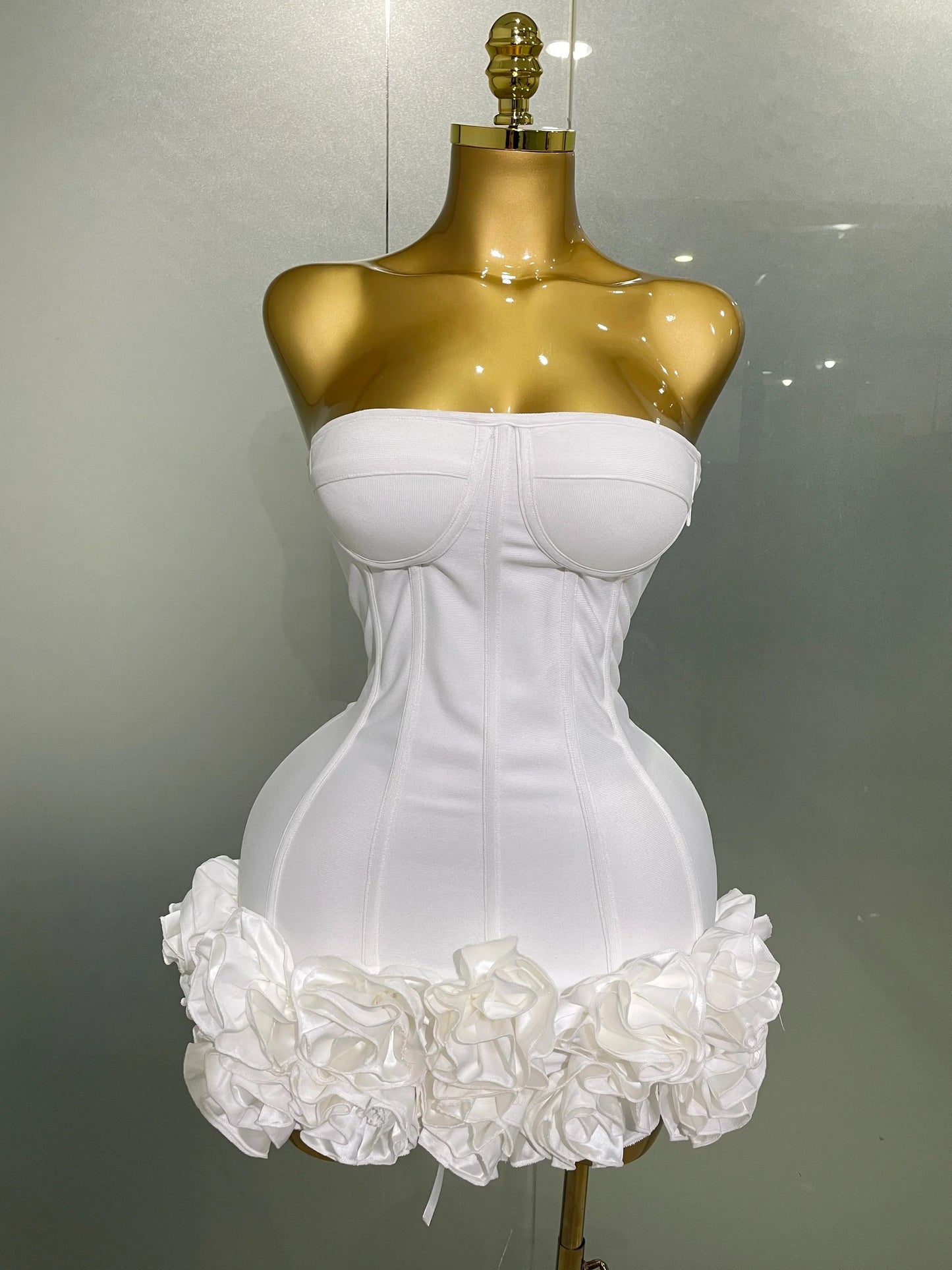 Sexy Evening Bandage Dress Strapless Bodycon Flowers Mini Celebrity