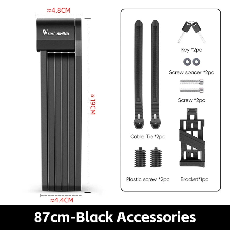 WEST BIKING Bike Foldable Lock Anti-theft Electric E-Bike Chain Padlock Motorcycle Safety Portable Locks Bicycle Accessories