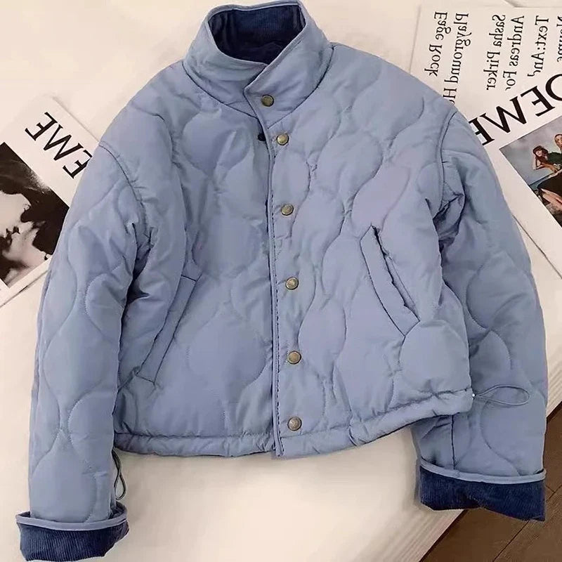 MEXZT Corduroy Parka Women Fashion Patchwork Puffer Jacket Winter Korean Down Coats Long Sleeve Casual Cotton Padded Outerwears
