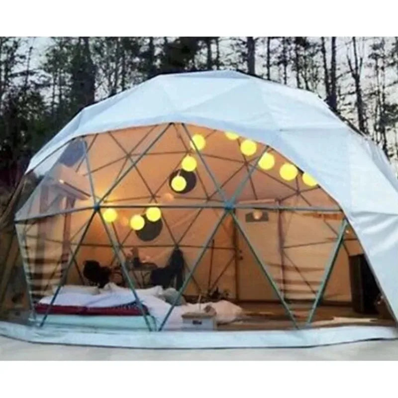 Luxury Geodesic Dome Glamping Tent, Waterproof Outdoor Round Shelter with Private Bathroom for Resort Holiday Accommodation