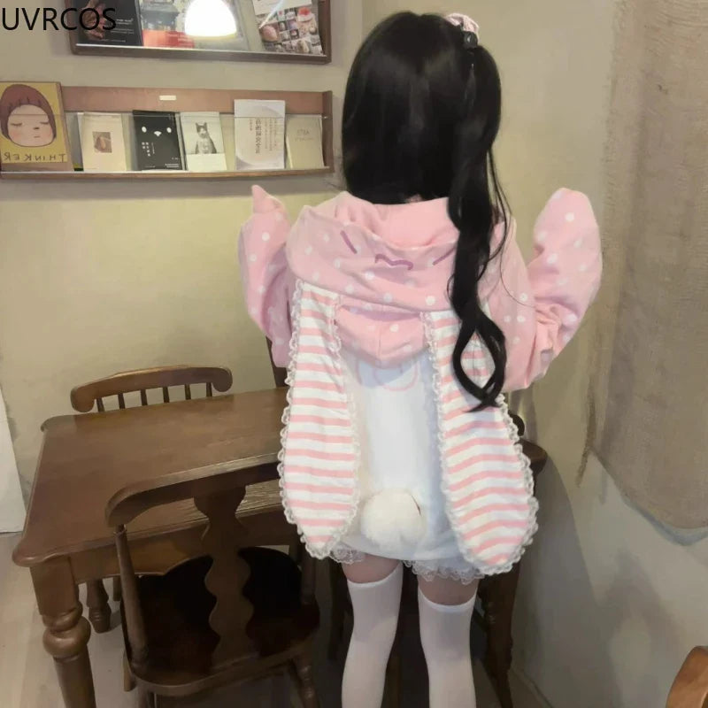 Sudadera con capucha Harajuku de conejo fresa