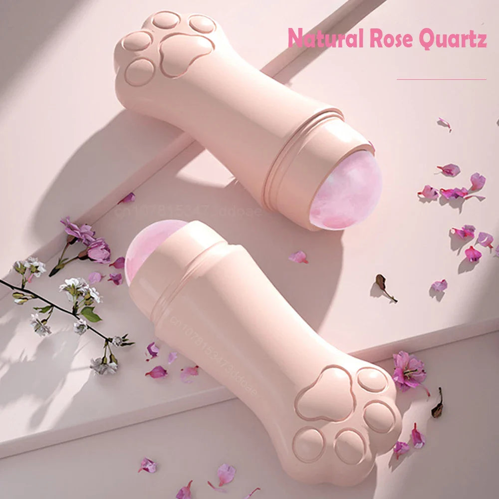 Rodillo facial absorbente de aceite de cuarzo rosa con pata de gato