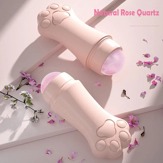 Rodillo facial absorbente de aceite de cuarzo rosa con pata de gato