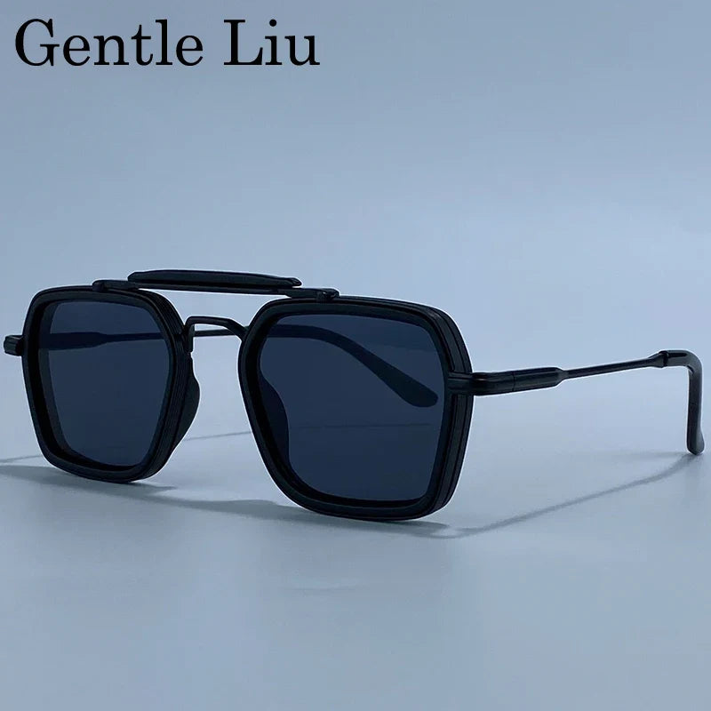 Steampunk Square Sunglasses Men 2026 Luxury Brand Polygon Metal Double Beam Sun Glasses For Male Driving Eyewear UV400 Shades