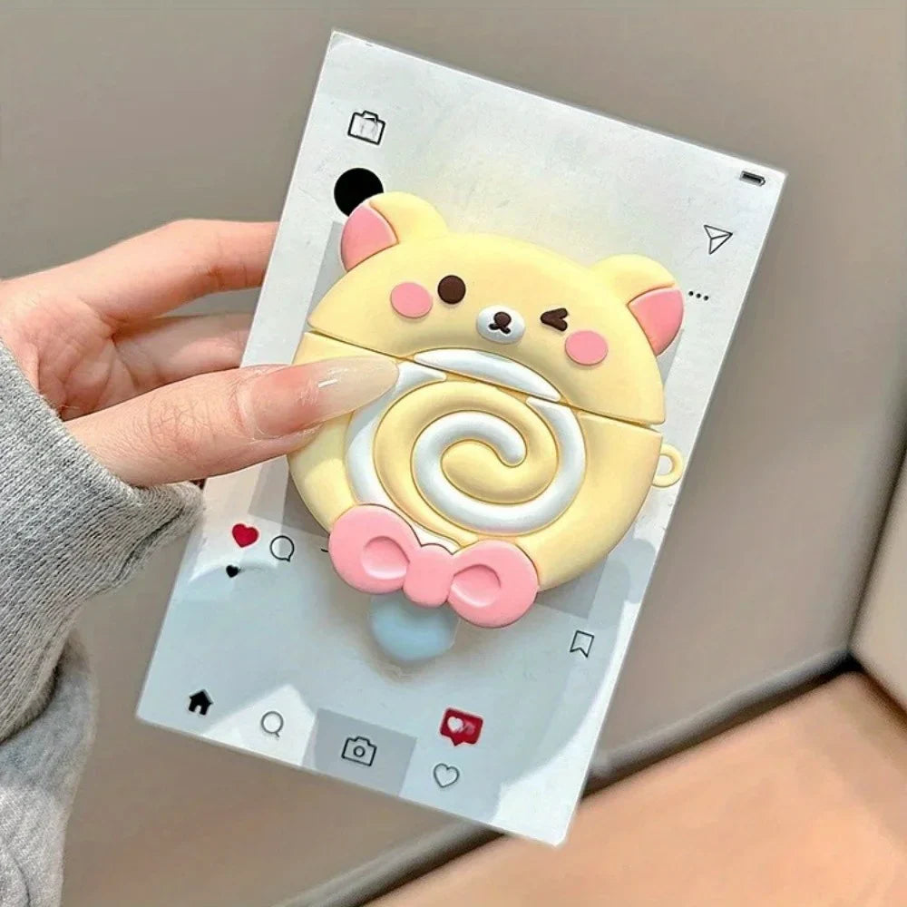 Funda para AirPods de piruleta con diseño de oso Kawaii