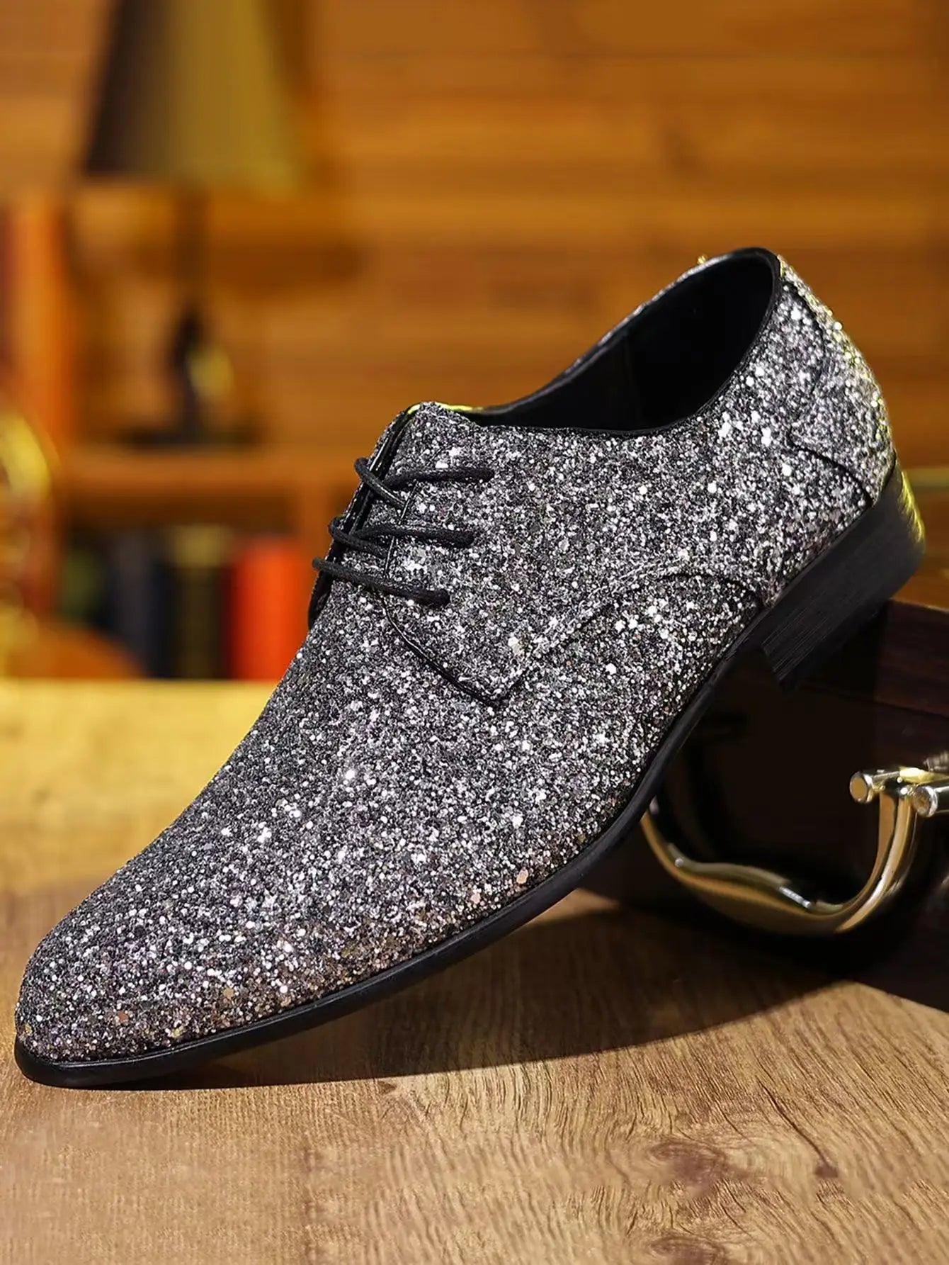 Luxury Men Dress Shoes Gold Silver Sequin Wedding Shoes High Quality Lace-Up Oxford Shoes Fashion Designer Men Flats Large Size