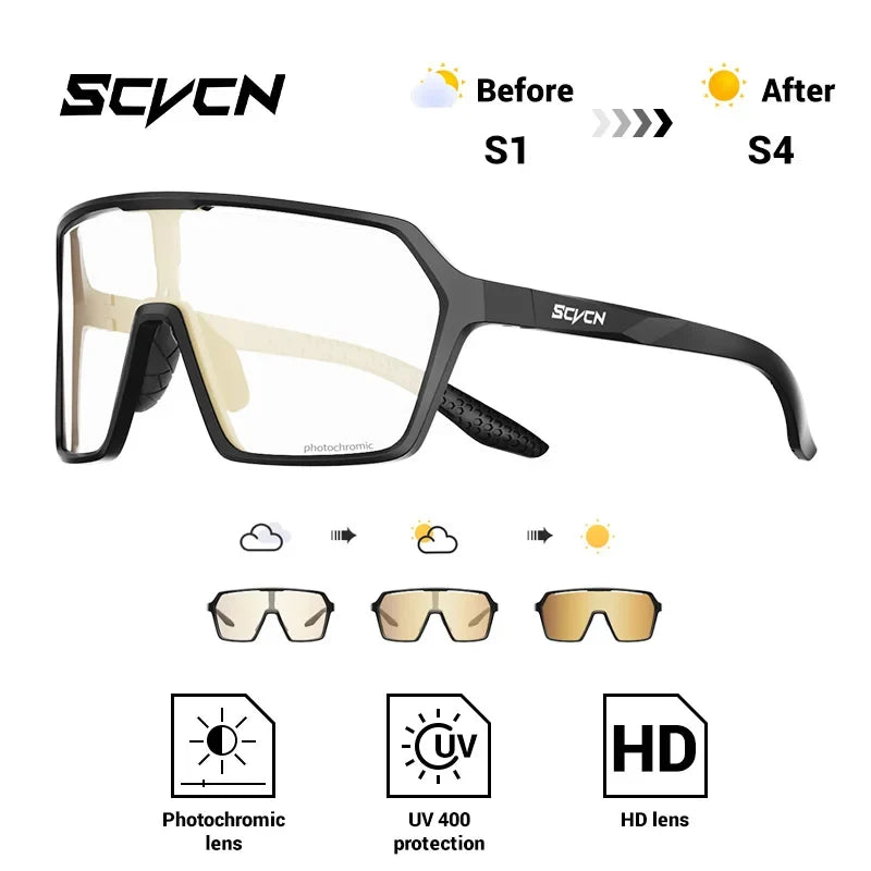 SCVCN Fashion Color Photochromic Cycling Glasses Outdoor Running Sunglasses Men MTB Cycling Sunglasses Women Road Bike Glasses