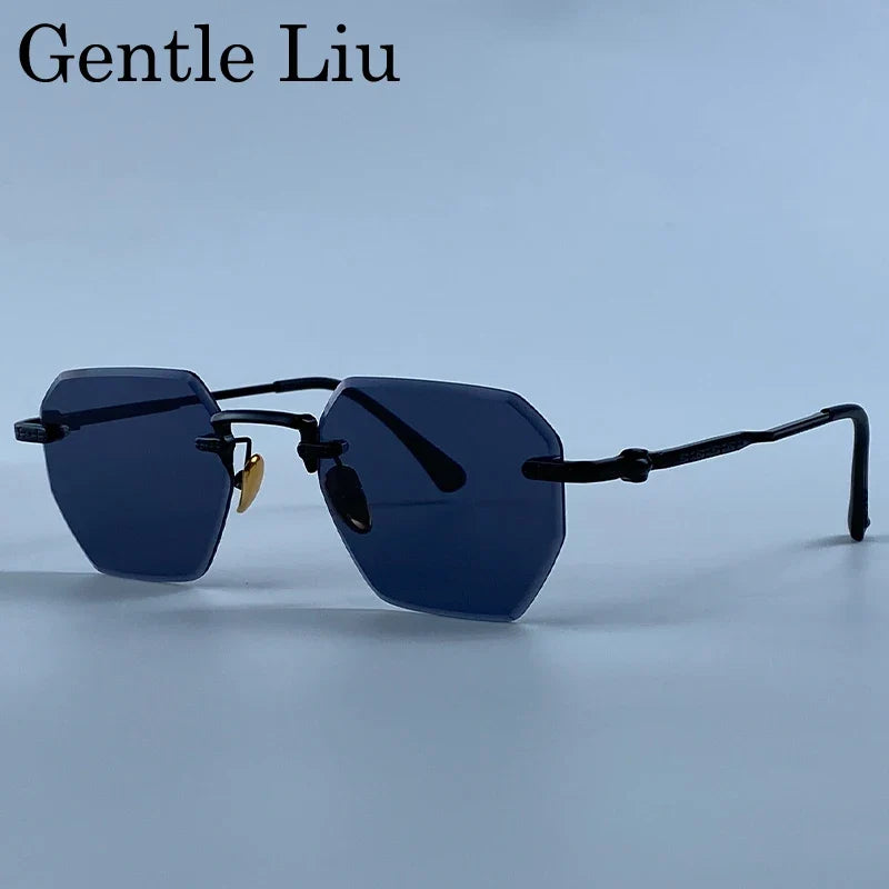 Rimless Square Sunglasses Men 2026 Luxury Designer Trendy Polygon Metal Frame Sun Glasses Y2K Punk Frameless Hip Hop Eyewear