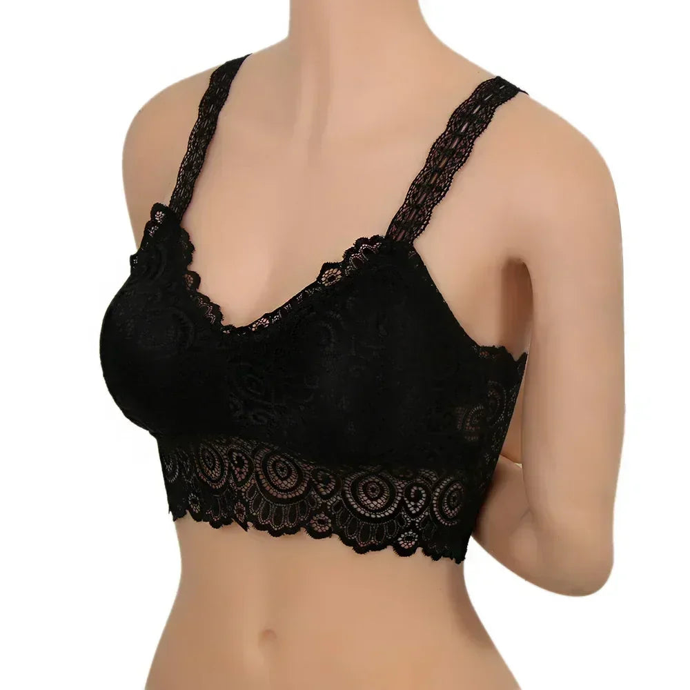 Nuevos tops de tirantes sexis de encaje floral con relleno para mujer, en blanco y negro, de algodón, con cuello en V, estilo chaleco de encaje a crochet informal