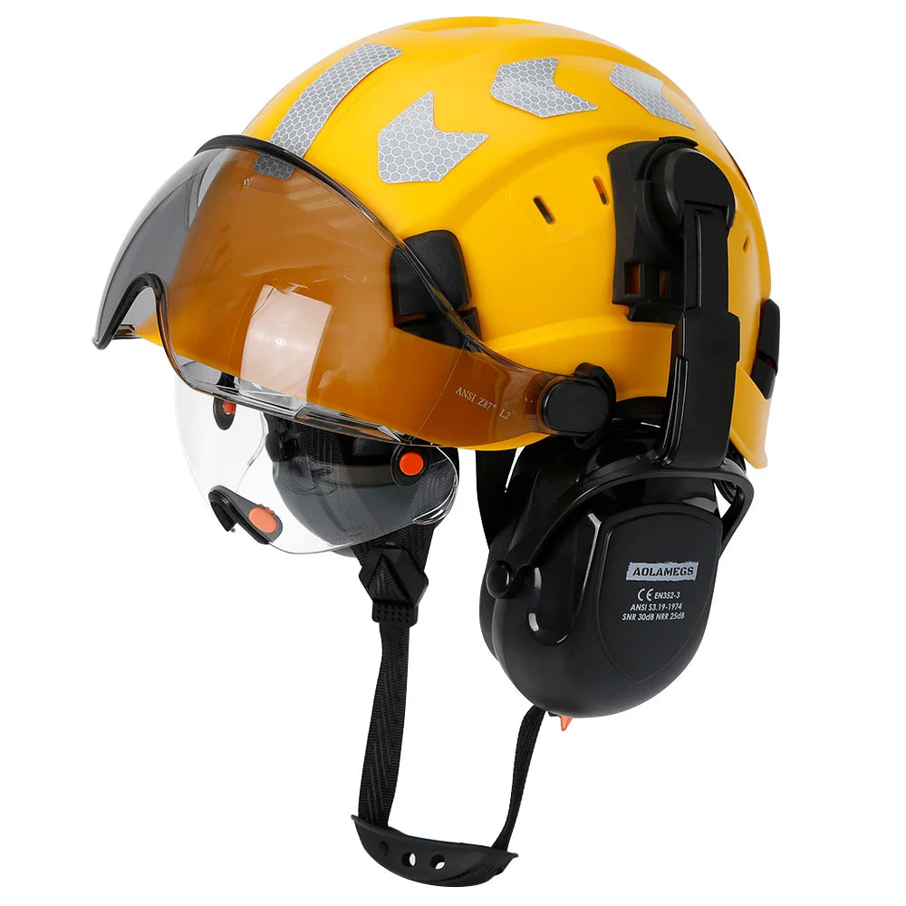 Total Head Protection: Safety Helmet with Visor and Earmuffs
