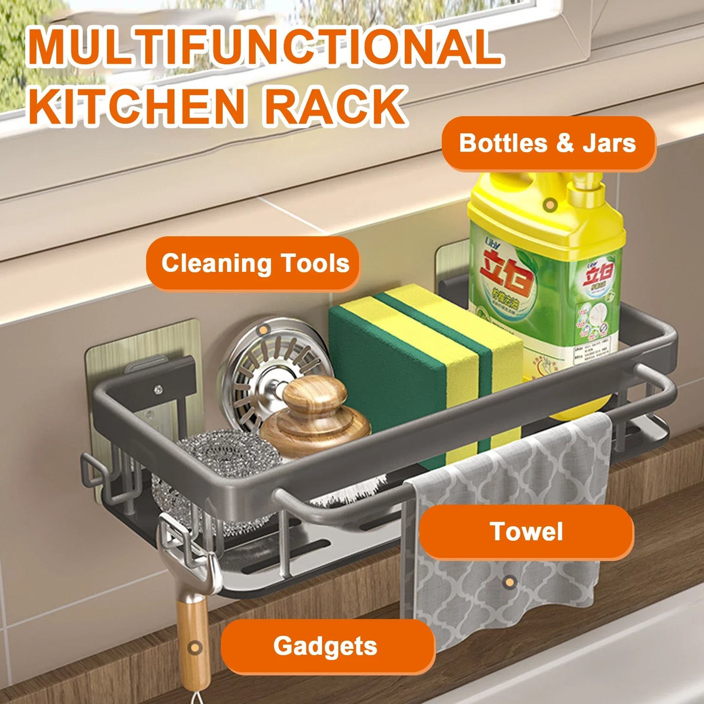 Wall Mount Kitchen Sponge Holder Sink Drain Rack Soap Drainer Towel Rack Shelf Organizer bathroom Storage Accessories