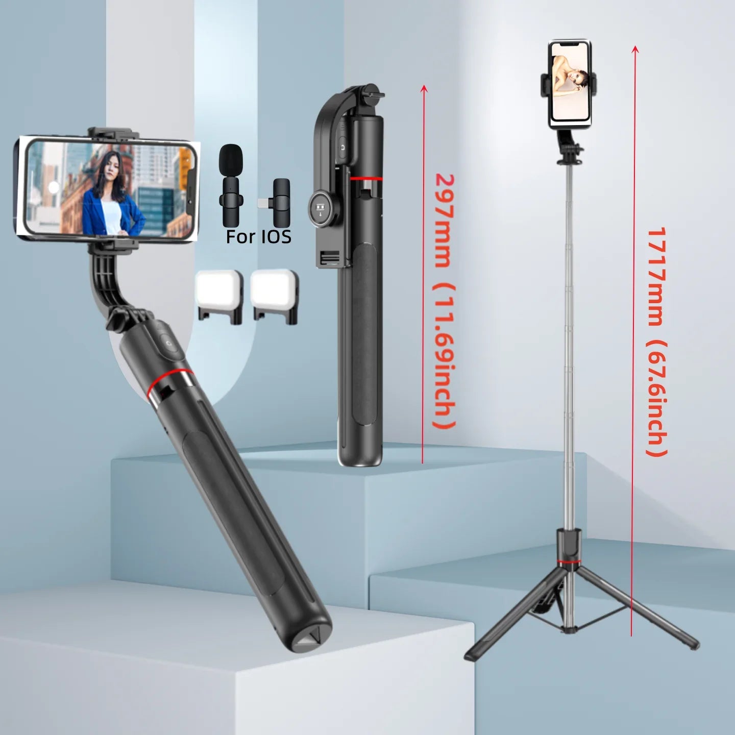 Roreta 1.7M Selfie Stick Wireless Tripod Stand with Bluetooth Remote Extendable Tripod for Mobile Phone Tlktok Live Streaming