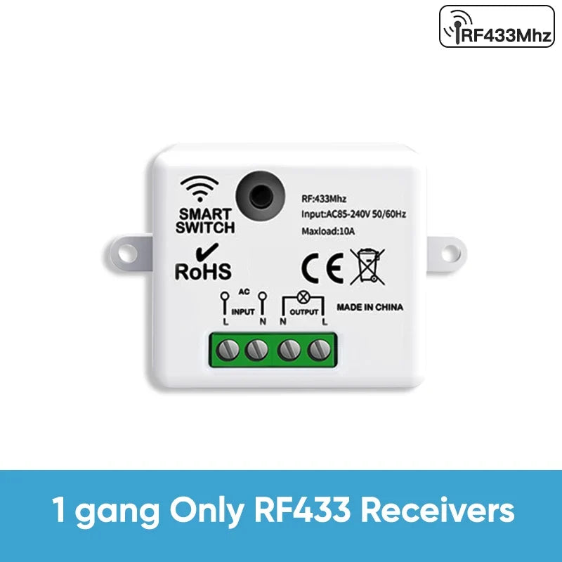 TNCE RF433 Relay Receiver,Wireless Light Switch 433Mhz Mini Remote Control,1/2/3Gang Wall Transmitter Switch, Led Lamp Fan Smart