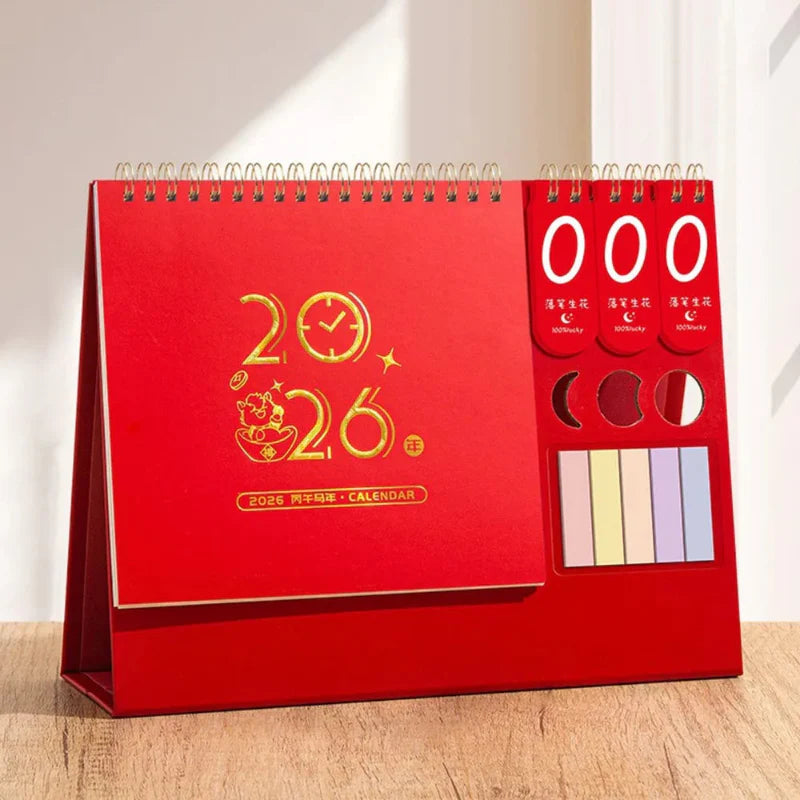 Calendario de escritorio 2026 con notas adhesivas
