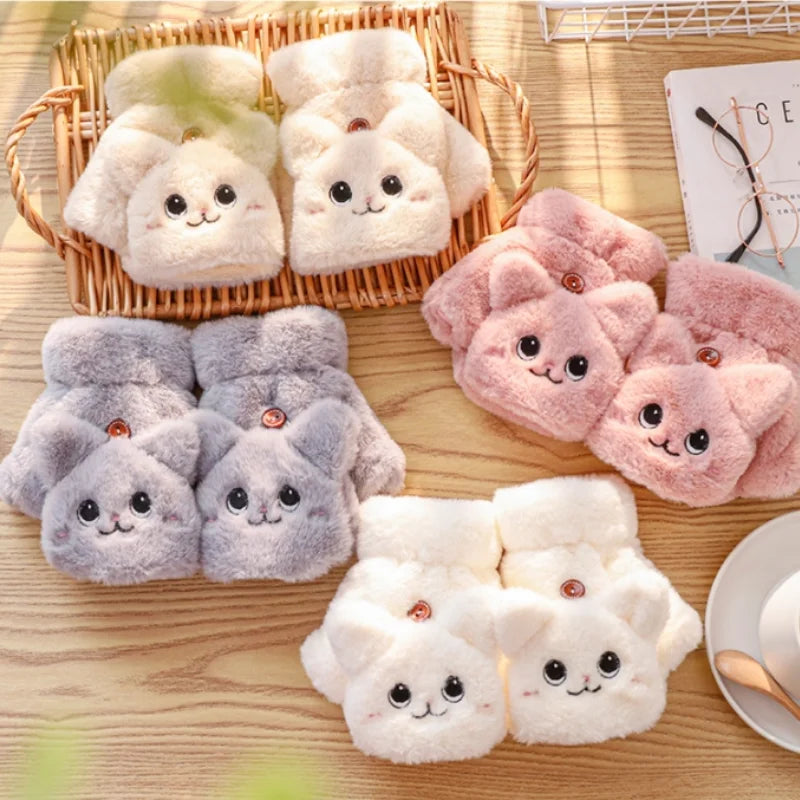 Manoplas de peluche de gato kawaii