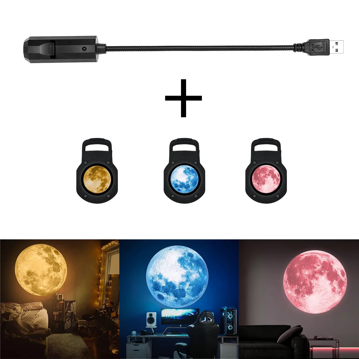 1 Piece + 3 Pieces of Moon Projection Lamp, Romantic Home Atmosphere