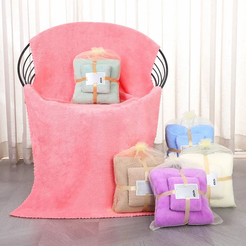 2PC Oversized Bath Towels Set Super Soft Highly Absorbent Quick-drying Coral Velvet Bath Towel For Adults Hotel & Spa Use