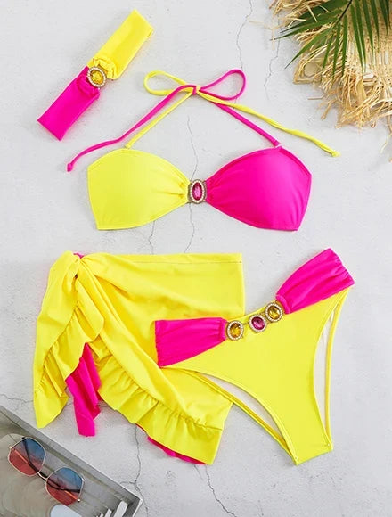 Fashion Triangle Lace Bikini With Pants Set Swimwear Women Shoulder Strap Biquini 3Pcs Set Swimsuits Briefs Sexy 2026 Trendy