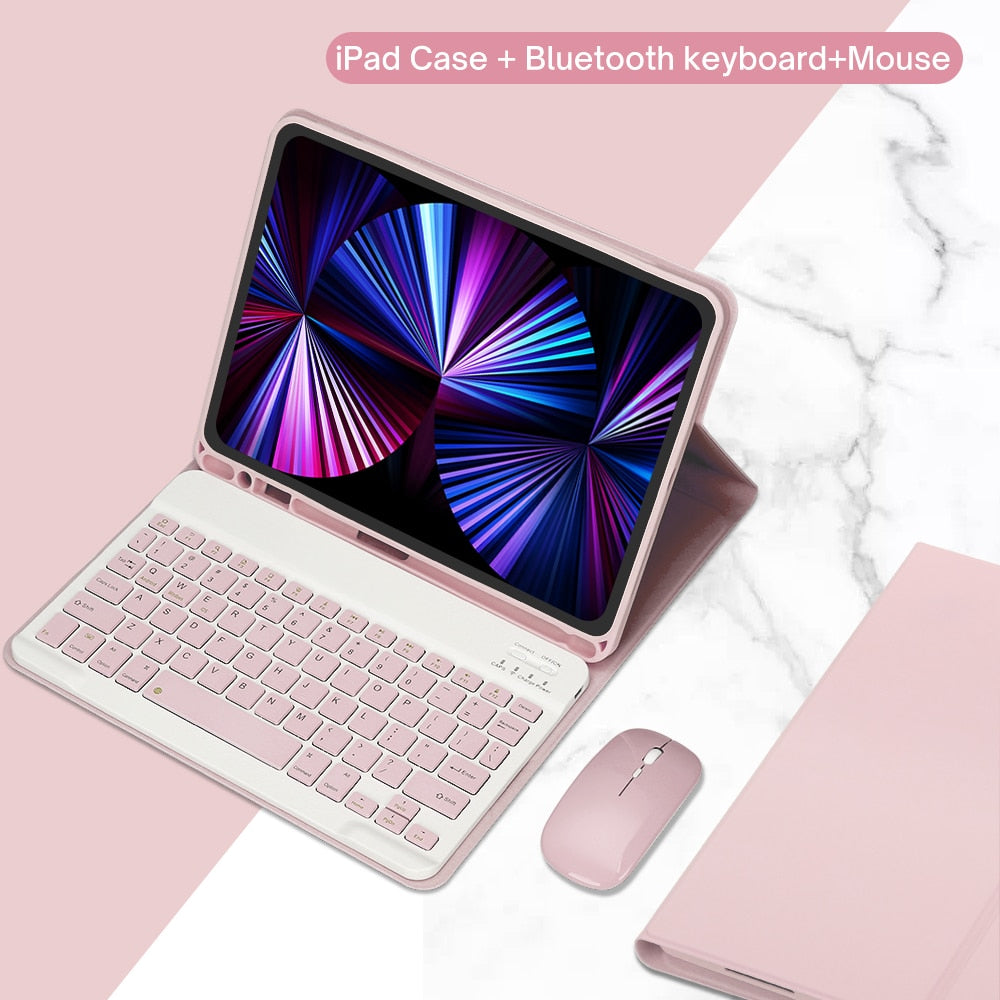 Funda de piel sintética para iPad con soporte y teclado