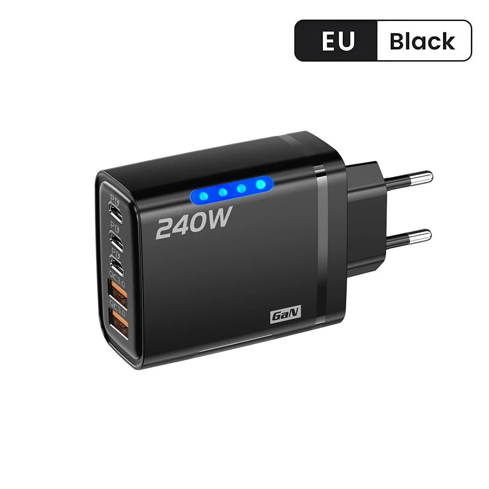 Type C USB 240W Fast Charging Charger GaN USB C Phone Charger Wall Adapter Quick Charge 3.0 With PD Cable For iPhone 17 Samsung