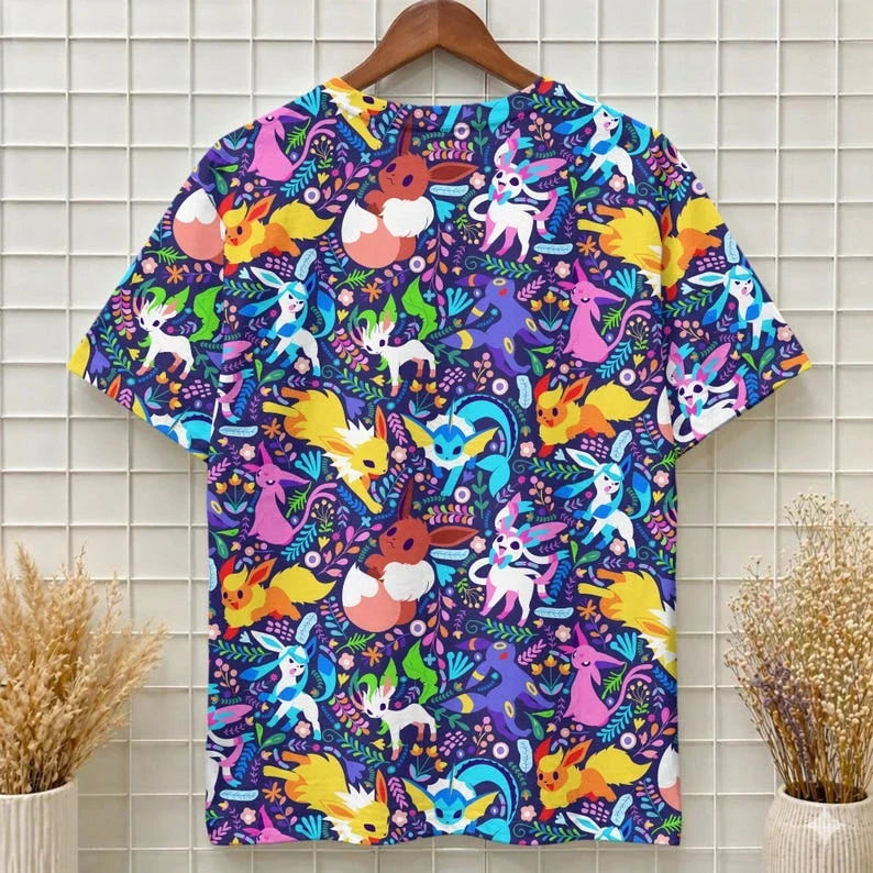 Pok É Mon Eevee Collection Printed Short Sleeves for Spring and Summer Breathable Loose Anime Peripheral Casual T-shirt