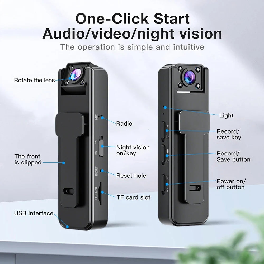 1080p Mini Body Camera Action Cam with Audio & Video Thumb Hands Free
