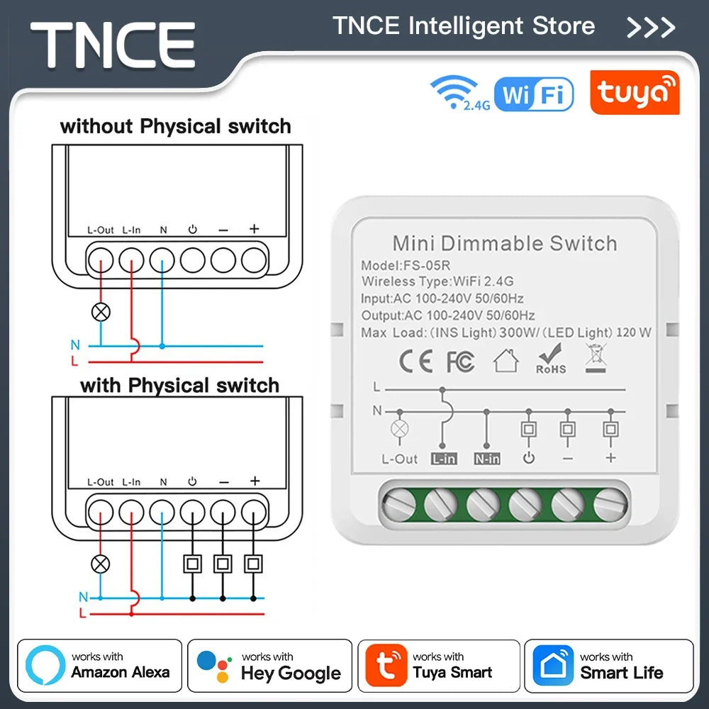 TNCE Tuya WIFI Light Dimmer Switch EU/US Brightness adjust LED Dimmer Breaker Module Smart Life Voice Control Alexa Google Home