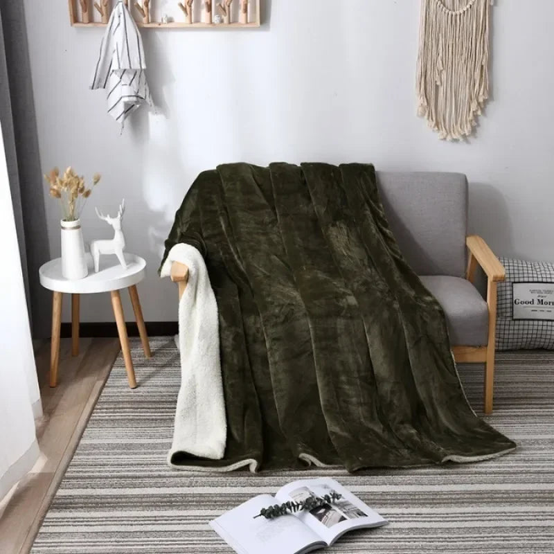 Lamb wool flannel blanket Nordic light luxury style quilt blanket Double layer thickened blanket
