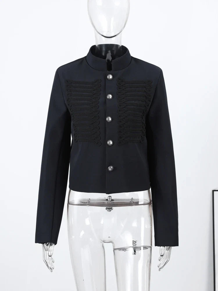Chic Women's Cropped Jacket Stand Collar Single Breasted Long Sleeve Female Coat 2026 Spring Slim Fashion Solid Lady Outwear