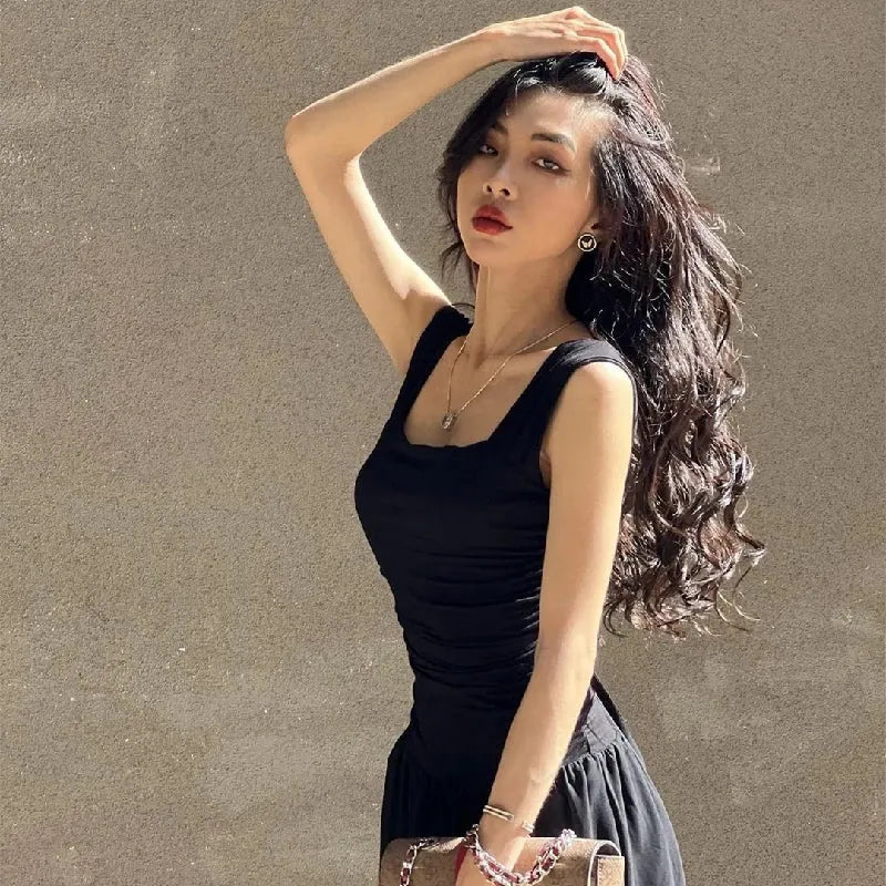 Ruched Bodycon Maxi Dress | Square Neck Slip Dress -femstylo