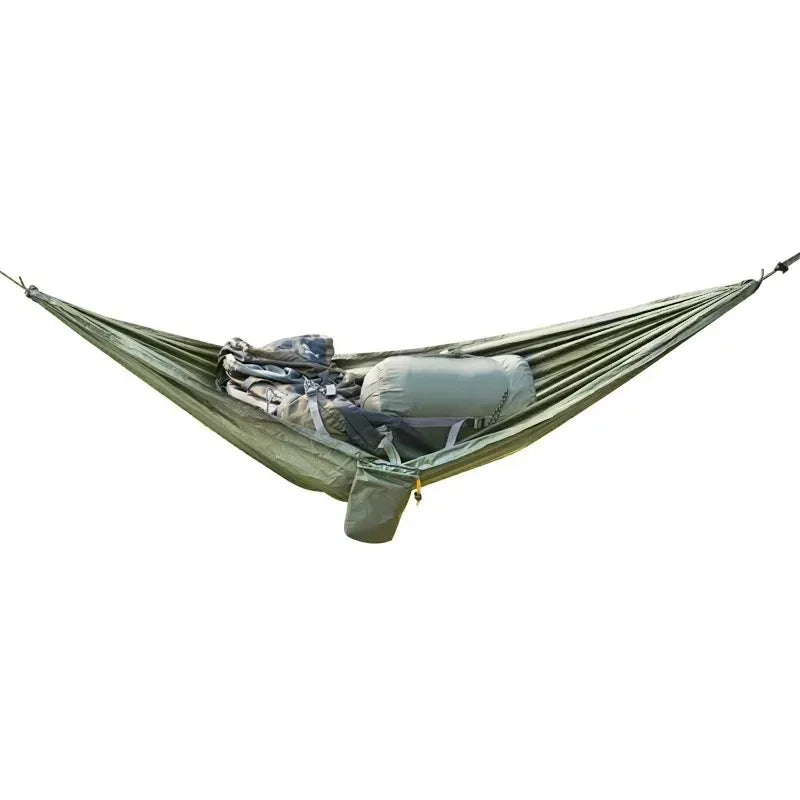 Portable and easy-to-setup small storage hammock for hiking, mountaineering, cycling, and camping — compact hammock for gear org