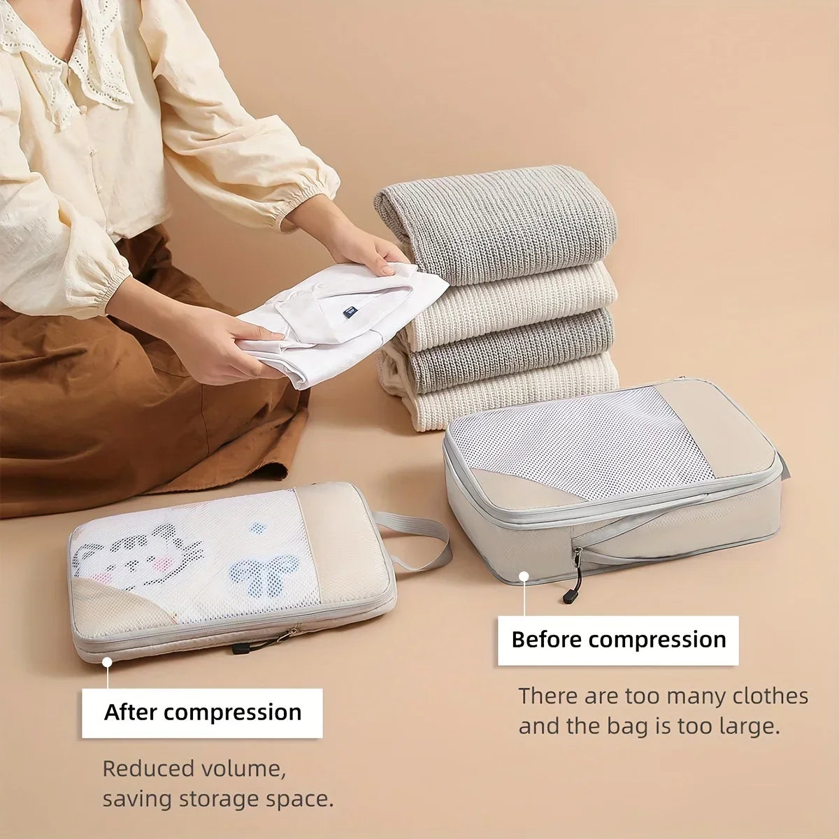 3 Piece Travel Compression Packing Cube Set Luggage Organizer Travel Essentials For Carry On Luggage Save Space