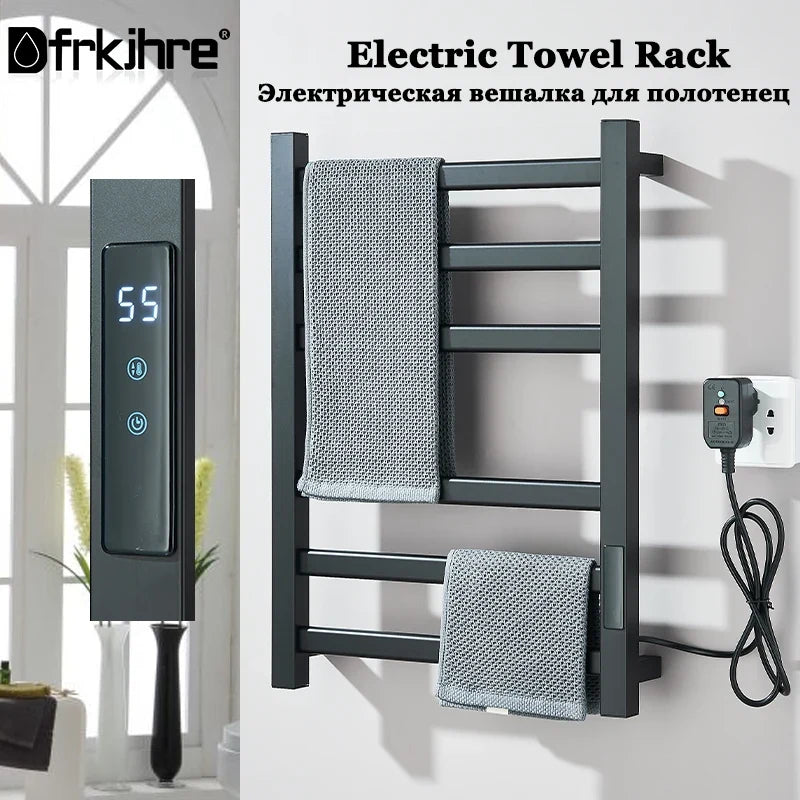 Black/White Electric Towel Rack With Digital Display Touch Temperature&Time Control Smart Heated Towel Rail Towel Warmer
