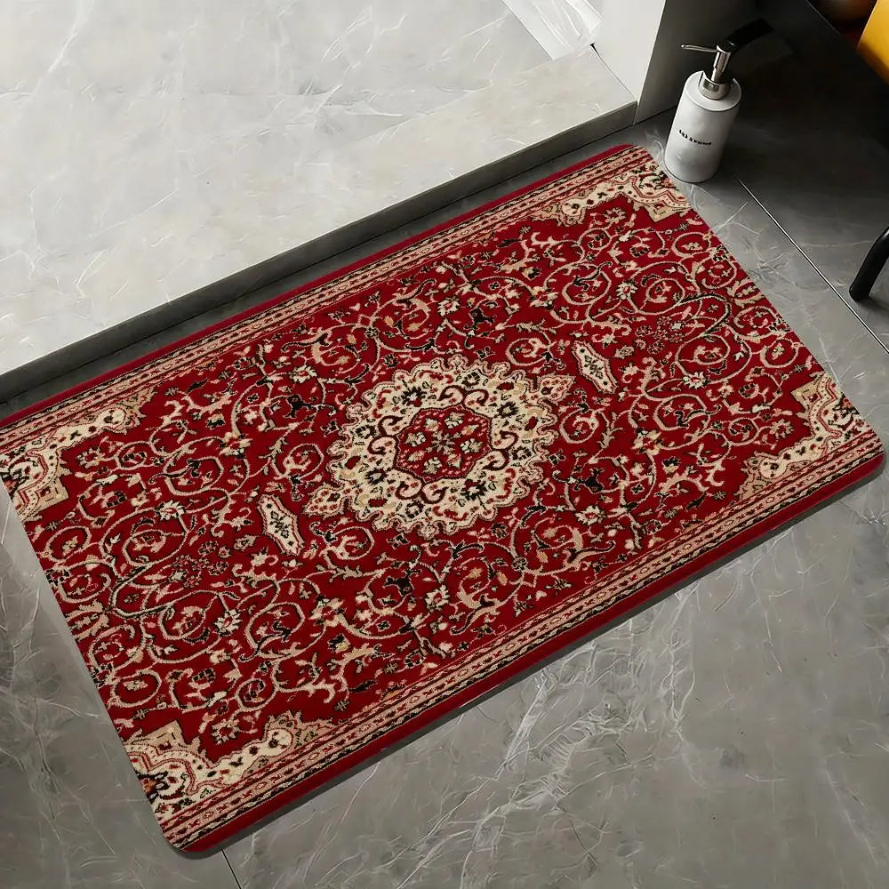Red Persian Carpet Floor Mat Flannel Rugs Cozy Plush Thickened Soft Warm Winter Floor Mat Non Slip Living Room Home Indoor Use