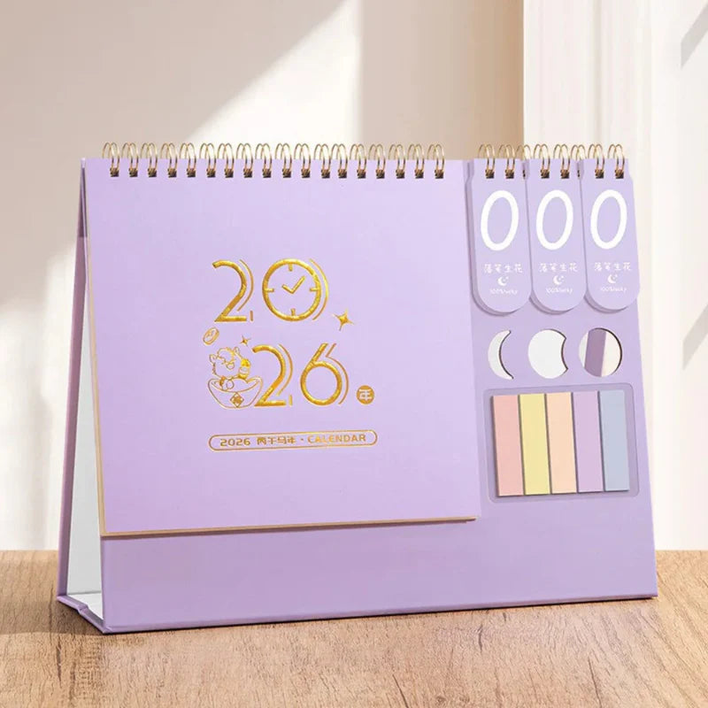 Calendario de escritorio 2026 con notas adhesivas