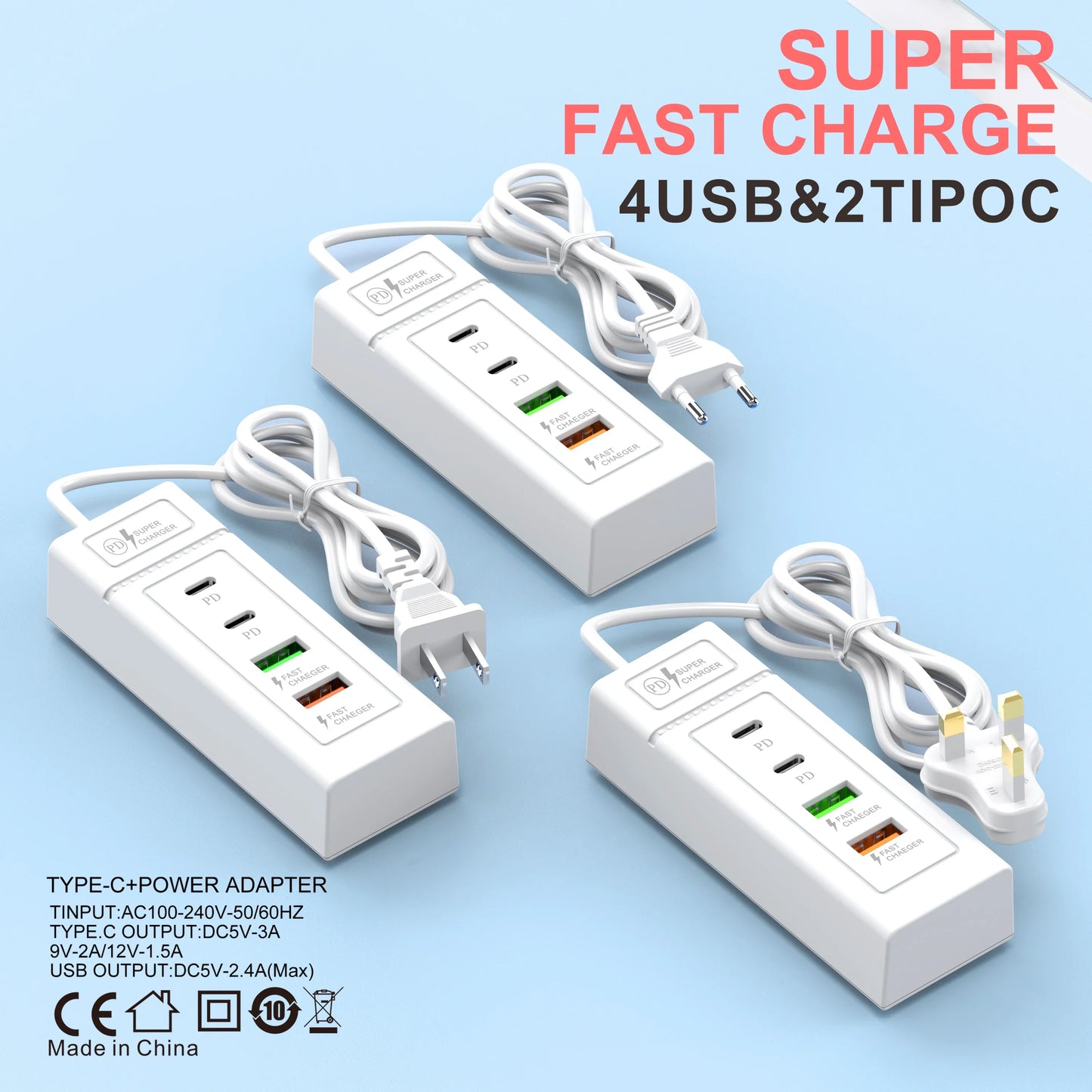 4 Ports USB Type C Charger Mini HUB 3.0 Splitter Fast Charging Wall Charger Phone Adapter For iPhone Xiaomi Samsung Power Socket