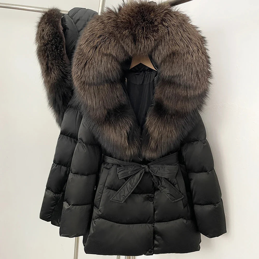 Natural Fur Collar Down Jacket Women Winter 2026 High Quality Duck Down Puffer Parka Windproof Warm Down Coat Outerwear New
