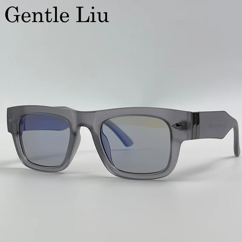 Retro Steampunk Square Photochromic Sunglasses Men Luxury Brand Design Oversized Thick Frame Rivet Sun Glasses For Male Eyewear