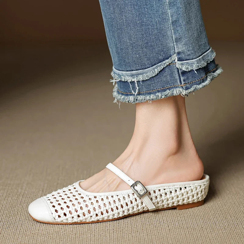 2025 New Summer Weave Slippers Cover Toe Sandals Mesh Mules Women Shoes increase height Heel Ladies Shoes Modern Slippers Sliver