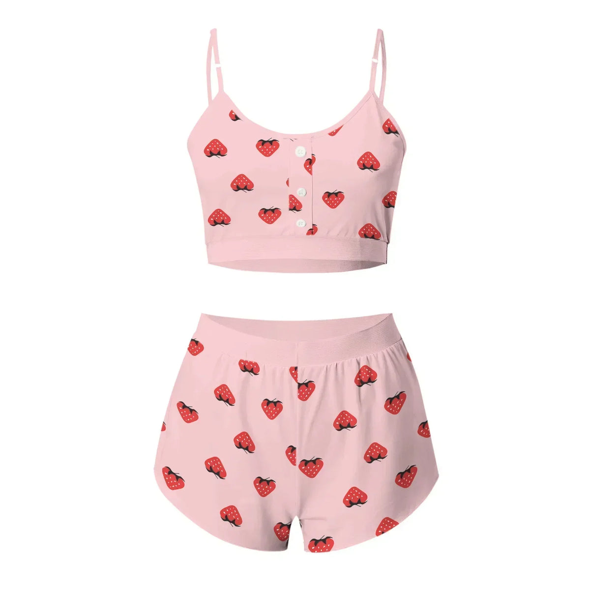 Summer 2-Piece Pajama Set Women Sleepwear Sexy Lingerie Love Printed Lace Sling Crop Tops and Shorts Loungewear Pijamas