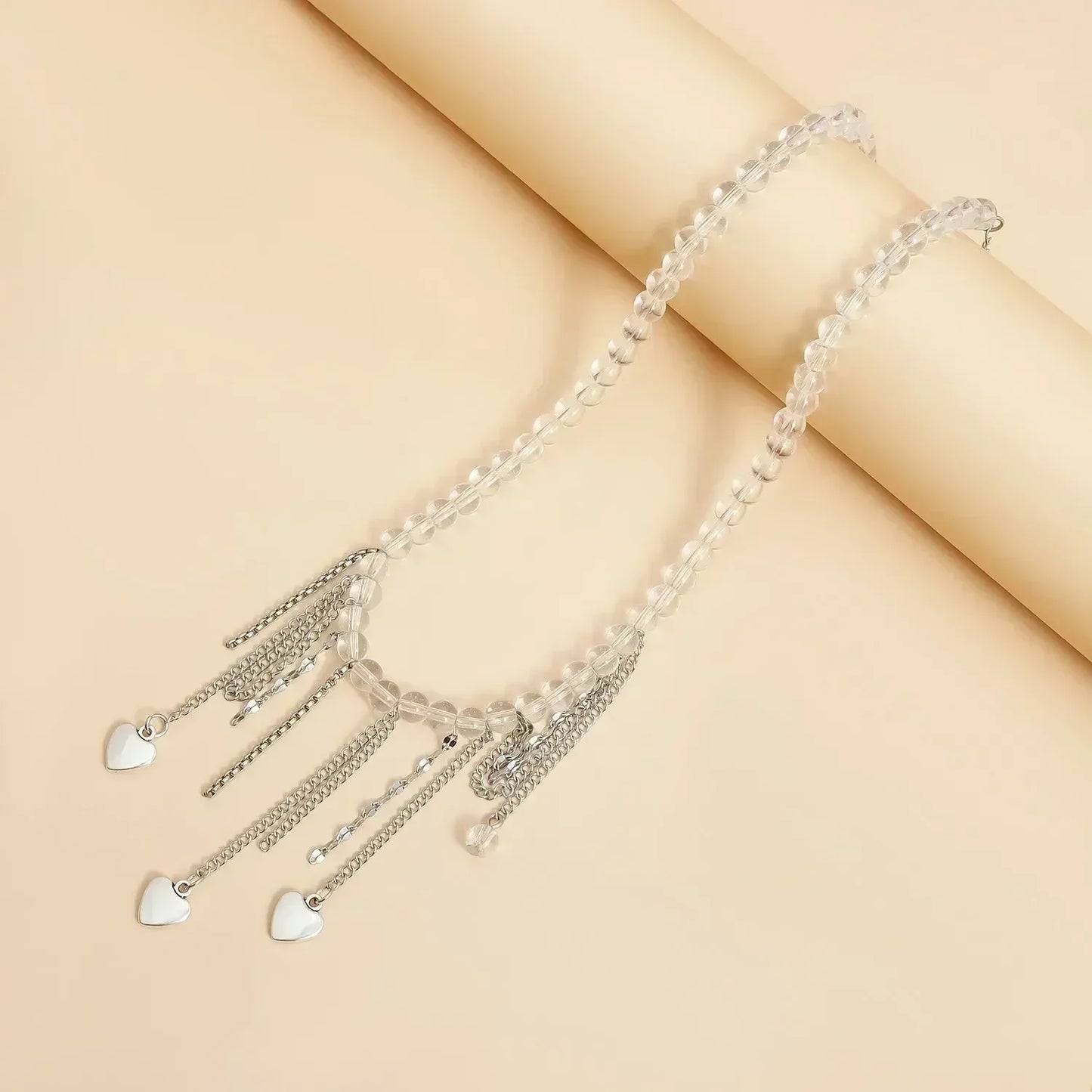 Fashion Heart Beaded Necklace for Women Boho Elegant Irregular Crystal Chain Y2K Choker Exquisite Party Gift Jewelry Accessories