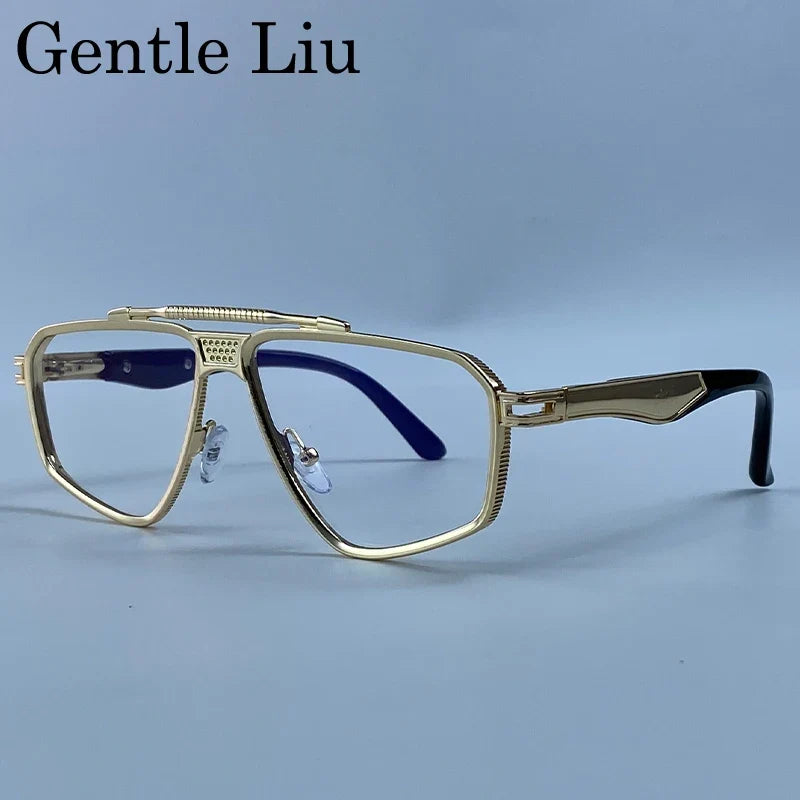 Steampunk Polygon Sunglasses Men 2026 Luxury Brand Designer Metal Frame Square Double Bridge Sun Glasses Vintage Driving Shades