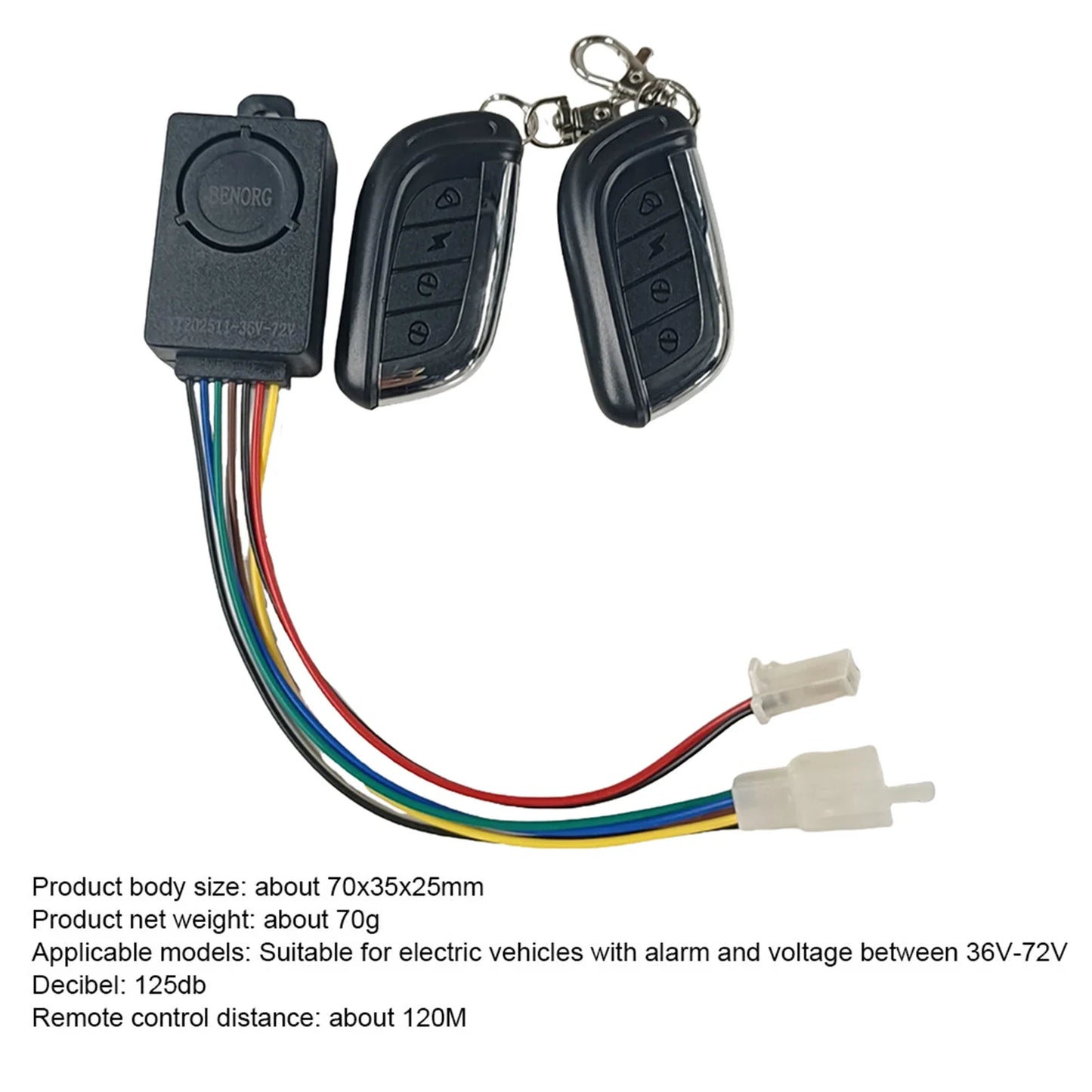 E-bike Alarm System 48V 60V 72V with Two Switches for Electric Bicycle Tricycle Brushless Controller Supplies