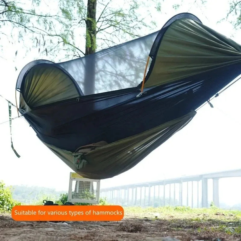 Portable and easy-to-setup small storage hammock for hiking, mountaineering, cycling, and camping — compact hammock for gear org