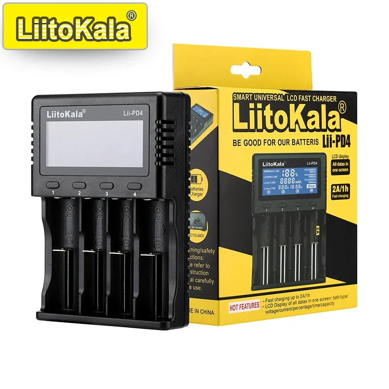 LiitoKala Lii-PD4/PD2 AC PD Charger LCD Fast Charging 4/2-Bay for 21700/18650/AA/AAA Multi-Protection Auto-Detect