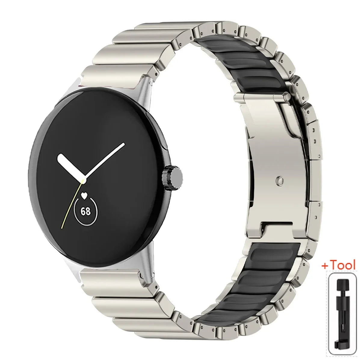 Google Pixel Watch 5, 4 & 3 45mm Titanium & Silicone Link Band
