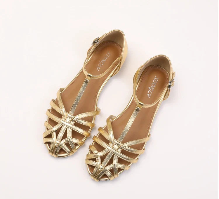 ZAROY Women's Sandals Summer Casual Footwear T-tied Cross Strap Flat Sandals Weave Hollow Roman Sandalia Zapatos сандали