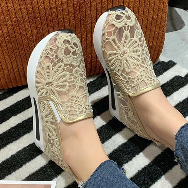 Classic Black Embroider Sneakers for Women 2025 Comfortable Breathable Mesh Casual Shoes Woman Lightweight Platform Shoes Mujer